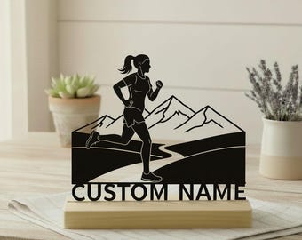 Custom Running Gift for Women, Personalized Girl Runner Desk Decor, Marathon Gift, Female Table Art, Running Mom Gift, Handmade Metal Sign