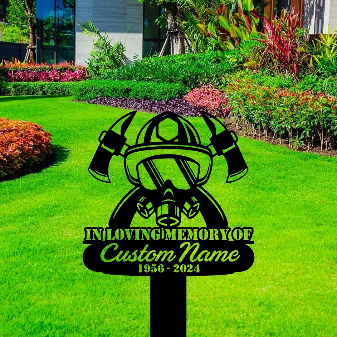 Custom Outdoor Firefighter Metal Sign With Stakes Personalized Outdoor Firefighter Metal Name