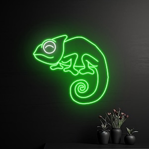 Letrero de neón de camaleón, luz LED de camaleón, letrero LED de camaleón, luz de neón de reptil, decoración de arte de pared de habitación de lagarto, regalo especial, letrero de neón de dragón