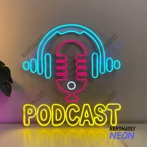 Podcast Neon Sign, Headphone Microphone Led Sign, Neon Light For Streamer Room, Musical Led Light, Music Room Wall Art, Home Wall Decor