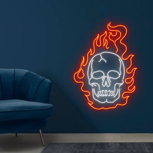 Fire Skull Led Neon Sign, Skull Neon Sign, Wall Decor, Skull Art Sign, Home Decor, Best Gifts, Skull lovers, Skull