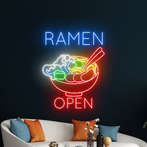 Letrero de neón de ramen, letrero LED de fideos ramen japoneses, luz LED de tazón de fideos ramen, luz de neón de restaurante japonés, decoración de pared de la tienda de alimentos