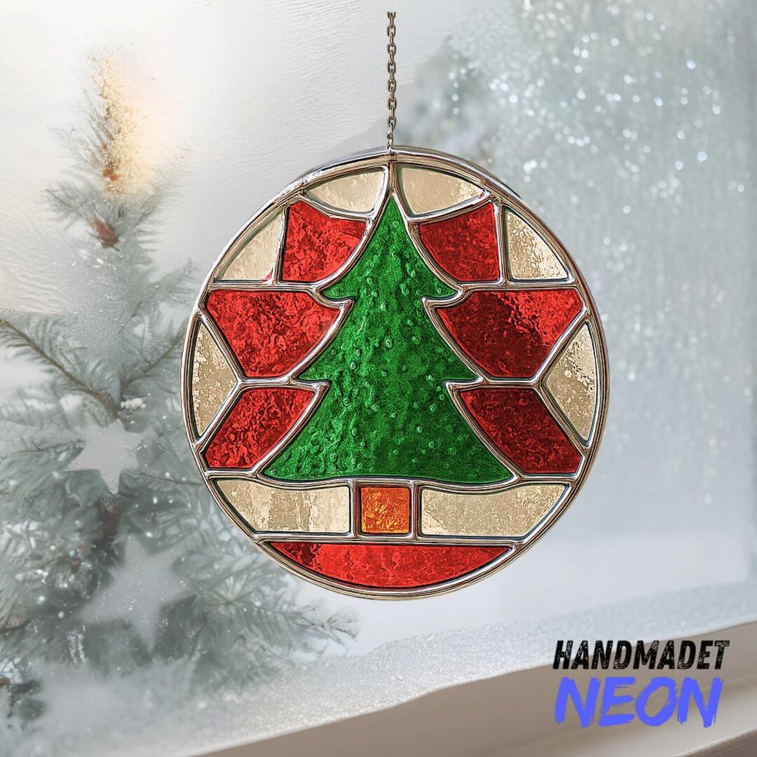 Christmas Tree Stained Glass, Custom Handmade Holiday Window Hanging ...