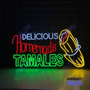 Delicious Homemade Tamales Neon Sign, Mexican Tamales Led Sign, Tamales Led Light, Tamales Food Wall Art, Mexican Restaurant Wall Decor