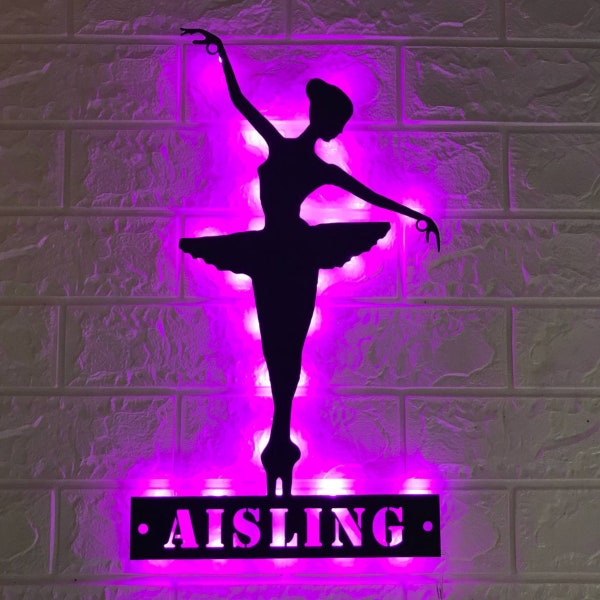 Custom Ballerina Dance Metal Wall Art LED Light - Personalized Girl Ballet Dancing Name Sign Home Decor - Ballet Dancer Metal LED Sign Decor