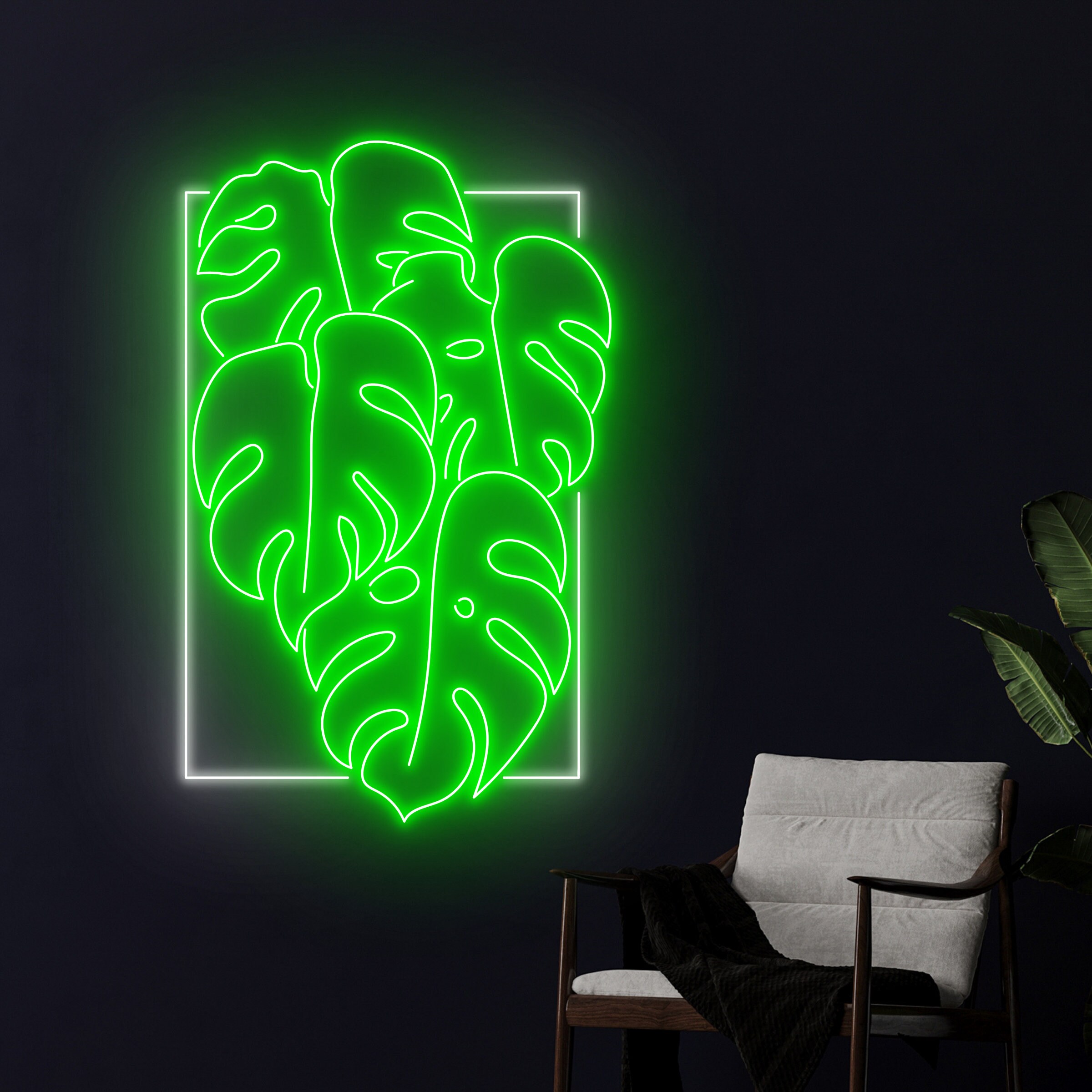 緑色ネオンライト Monstera 約50cm Monstera Leaf Neon Light, Monstera Tropical Leaf Led Light, Green