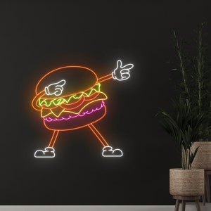 バーガーネオンサイン、バーガーネオンライト、バーガー LED ライト、ファーストフード LED サイン、ストリートフードショップの部屋の壁装飾、レストランのキッチンネオンライト