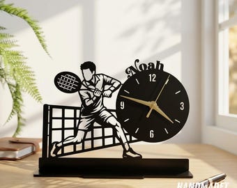 Personalized Tennis Metal Table Clock, Custom Tennis Player Desk Clock, Sports Art Decor, Tennis Lover Gift