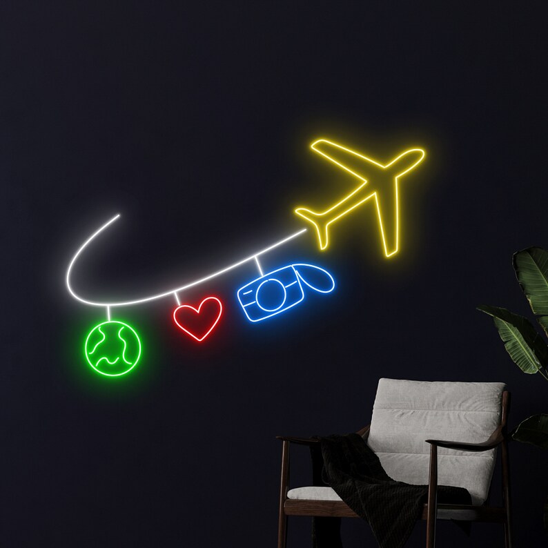 Airplane Travel Neon Sign, Airplane Led Sign, Airplane Wall Decor ...