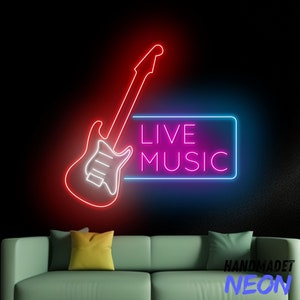 Live Music Neon Sign, Electric Guitar Led Sign, Guitar Neon Light, Music Led Light, Musical Instrument Room Wall Art, Music Show Wall Decor