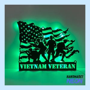 Custom US Flag Veteran Army Metal Wall Art LED Light | Personalized American Flag Soldier Name Sign Home Decor - America Military Metal Sign