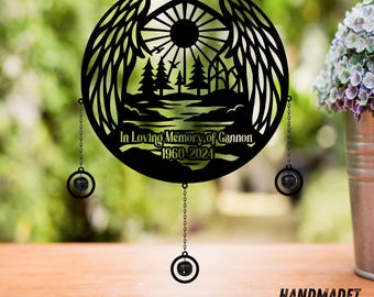 Personalized Memorial Metal Wind Chimes Rattle, Custom Memorial Angel Wings With Name, Dad Loss Gift, Ideal Memorial Gift for Dad, Mom