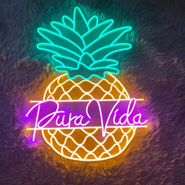 Pura Vida Pineapple Neon sign lights | Personalized Custom Neon sign for Bar Wall Decor | Fruit LED neon sign | Pineapple lover art