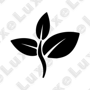 Könnte beinhalten: Eine schwarze Silhouette von drei Blättern an einem Stiel. Die Blätter sind in einer dreieckigen Form angeordnet, wobei das größte Blatt unten und das kleinste Blatt oben ist.