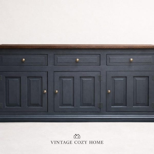 Large Distressed Oak Styled Dark Blue Sideboard