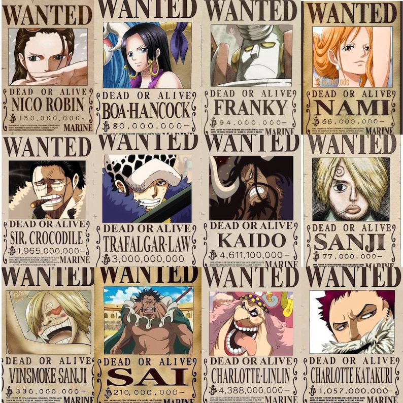 60pcs Digital One Piece Straw Hat's Wanted Posters one Etsy Australia