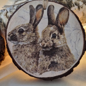 手作りデコパージュ木製吊り下げ装飾 - Winter Hares