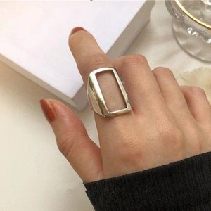 Bague rectangle ouverte en argent sterling 925, bague rectangle, bague ouverte simple, bague minimaliste, bague tendance, bague minimaliste, cadeau pour elle