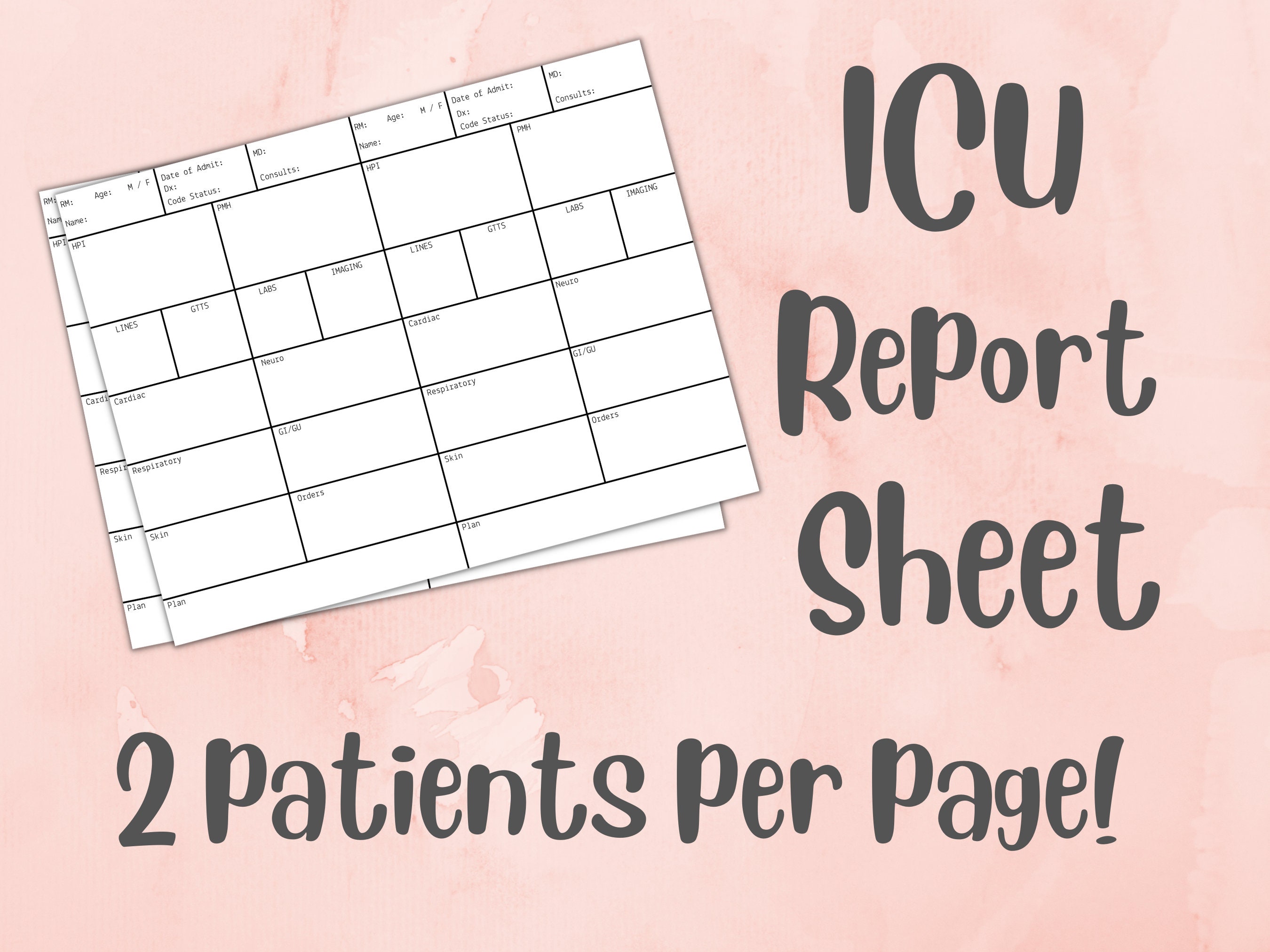 ICU Nurse Report Sheet ICU Brain Two Patient Report Sheet - Etsy