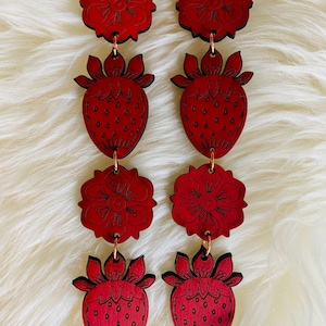 Strawberry Floral Pow wow earrings, Native earring dangles, Native Strawberry earrings, Pow Wow Dangls, acrylic earrings, Handmade dangles