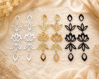 DIY Lotus Earring Set, Laser Cut Acrylic Jewelry Making Supplies, White Gold Black