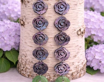 Rose Dangle Earrings, Native Pow Wow Style, Artisan Jewelry Supplies