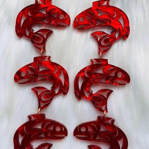 Pow wow earrings, Native earring dangles, Big Auntie earrings, Native salmon earrings, Pow Wow Dangls, acrylic earrings, Handmade dangles