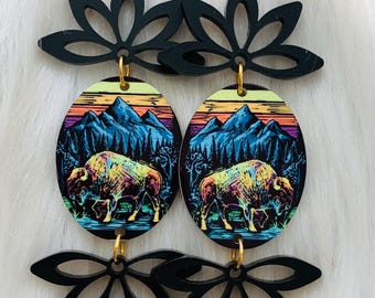 Pow Wow Earrings, Native Buffalo dangles, Indigenous Earring dangles, buffalo Auntie earrings, Native beadwork supplies