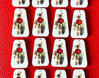 Handmade Ojibwe Floral Cabochons, Beading Earring Centers (8 Pairs)