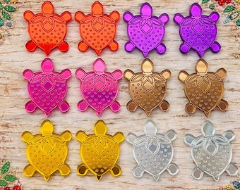 Turtle Earring Centers | Mirror Acrylic Turtles | Indigenous Jewelry Supplies | Laser Cut Beading Components