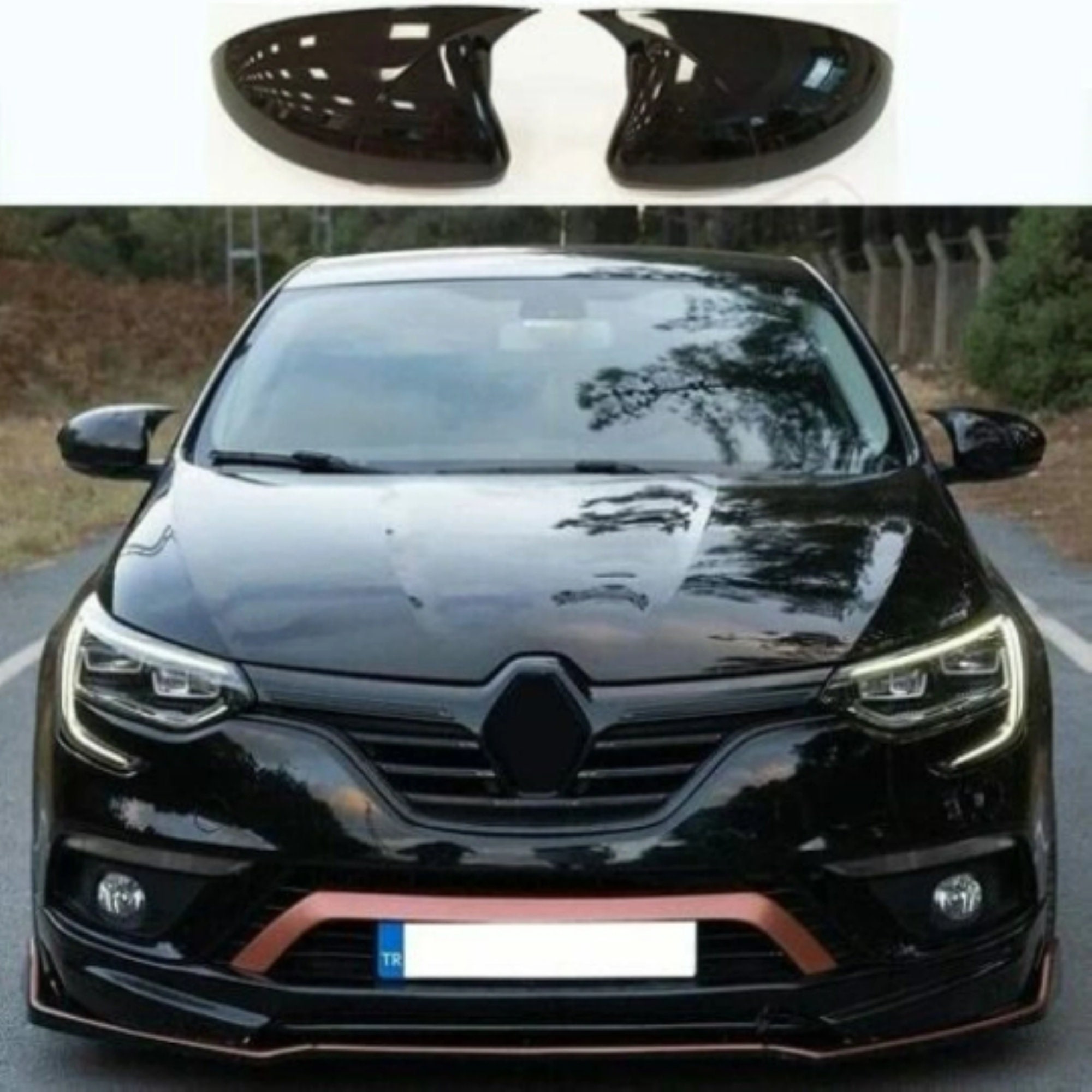 For Renault Megane 3 Mk3 2 Pieces Abs Plastic Bat Wing Mirror Covers Caps  Rearview Mirror Case Cover Gloss Black Car Accessories