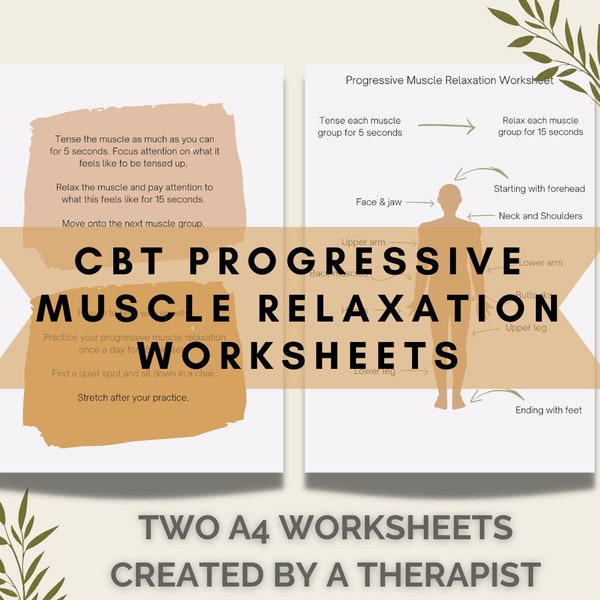 Progressive Muscle Relaxation Worksheets, Therapy Worksheets, CBT Therapy, Anxiety Support, Self-help Worksheet, PDF digital download