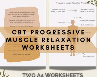 Progressive Muscle Relaxation Worksheets, Therapy Worksheets, CBT Therapy, Anxiety Support, Self-help Worksheet, PDF digital download