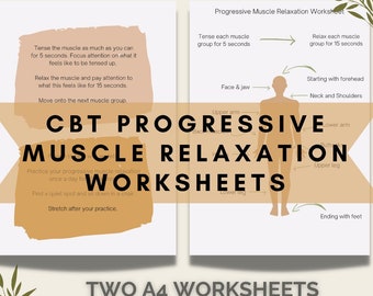 Hojas de trabajo de relajación muscular progresiva, terapia cognitivo conductual (descarga digital en PDF)