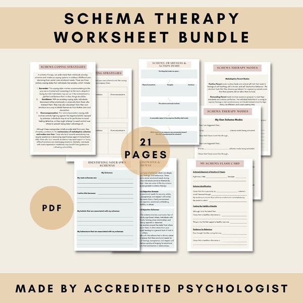 Schematherapie werkbladbundel, schemamodi, therapiebron, werkblad voor geestelijke gezondheid, schematherapie, PDF digitale download