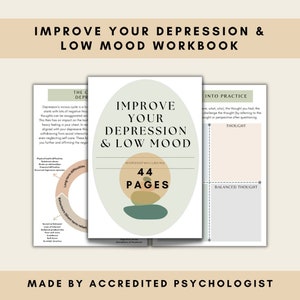 Improve Your Depression & Low Mood Workbook, Depression CBT Workbook, Therapy Workbook, Depression Worksheets, PDF Digital Download