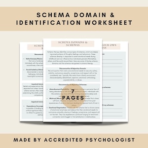 Fiche de travail sur le domaine du schéma et l'identification du schéma, fiche de travail sur la thérapie des schémas, ressource thérapeutique, fiche de travail sur la santé mentale, régulation des émotions PDF