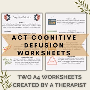 Cognitive Defusion Worksheets ACT Worksheet Depression Help Therapy Worksheet Mental Health