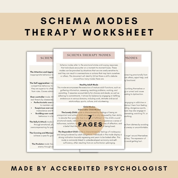 Schema Mode Therapy Worksheet, Schema Therapy Worksheet, Mental Health Worksheet, Therapy Resource, Emotion Regulation, PDF Digital Download