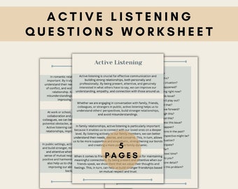 Active Listening Worksheet, Empathic Listening Worksheet, Therapy Worksheet, Communication Worksheet, Mental Health, PDF Digital Download