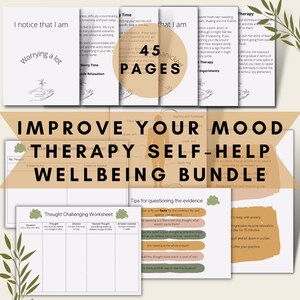 Improve Your Mood Therapy Bundle, Wellbeing Handout, Mental Health Handout, Depression, Anxiety, Self-help Worksheets, PDF digital download