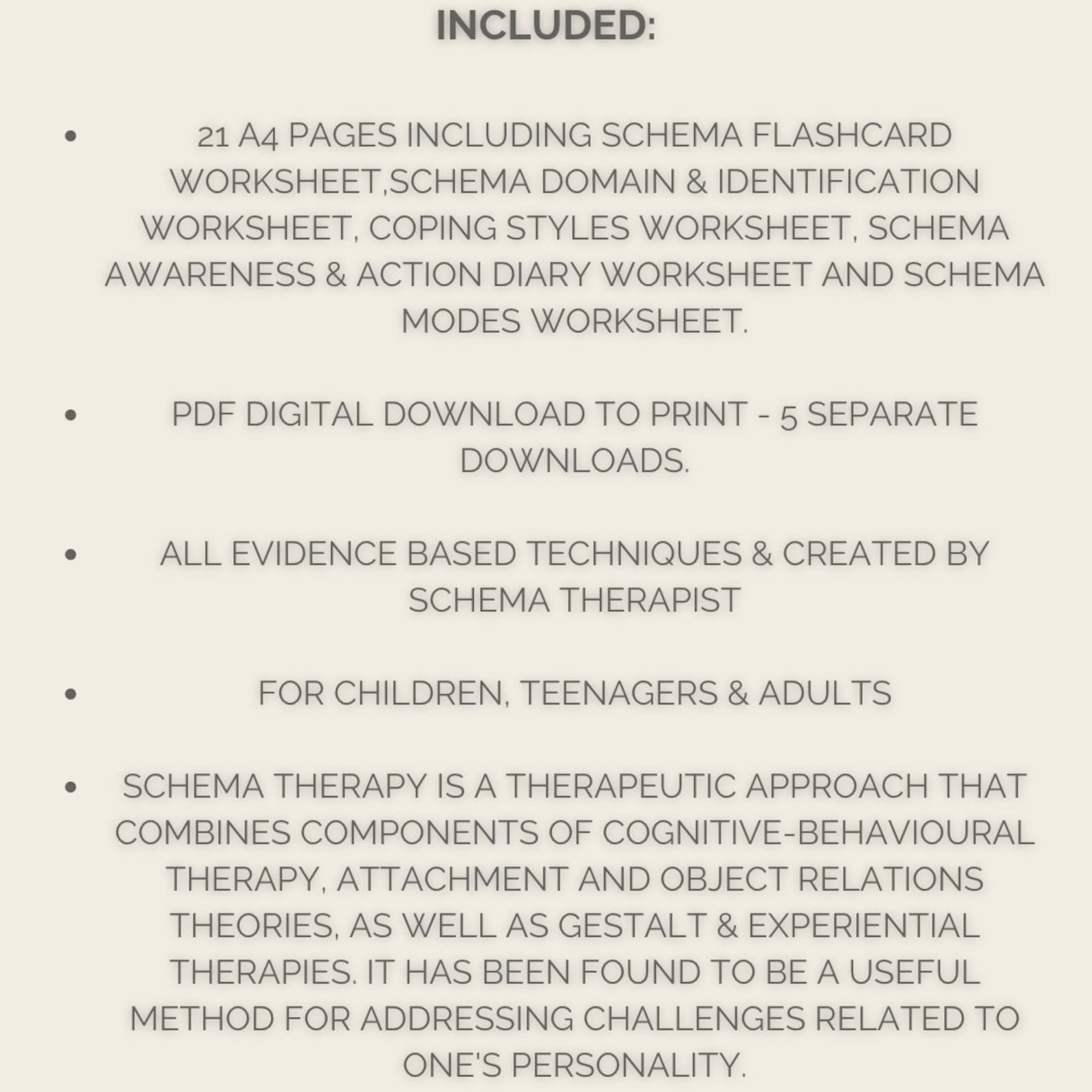 Schema Therapy Worksheet Bundle, Schema Modes, Therapy Resource, Mental Health Worksheet, Schema