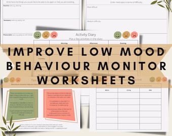 Depression CBT Worksheets, Mood Tracker, Therapy Journal (PDF Digital Download)
