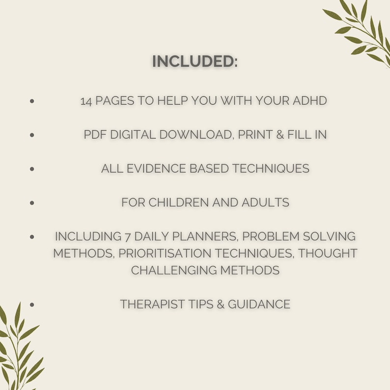 ADHD Printable Planner, Adhd Worksheets, CBT Worksheets, Therapy