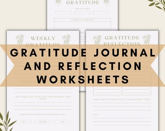 Gratitude Journal, Therapy Reflection Worksheets (PDF Digital Download)