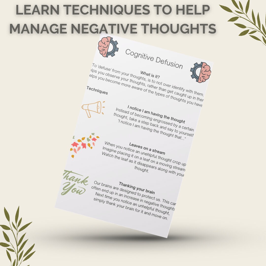 Cognitive Defusion Worksheets ACT Worksheet Depression Help Therapy Cognitive Defusion Worksheets ACT Worksheet Depression Help Therapy