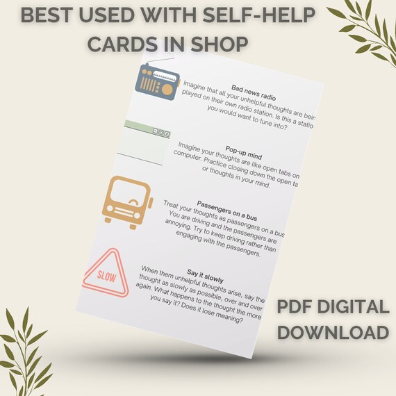 Cognitive Defusion ACT Worksheets, Therapy Mental Health (PDF