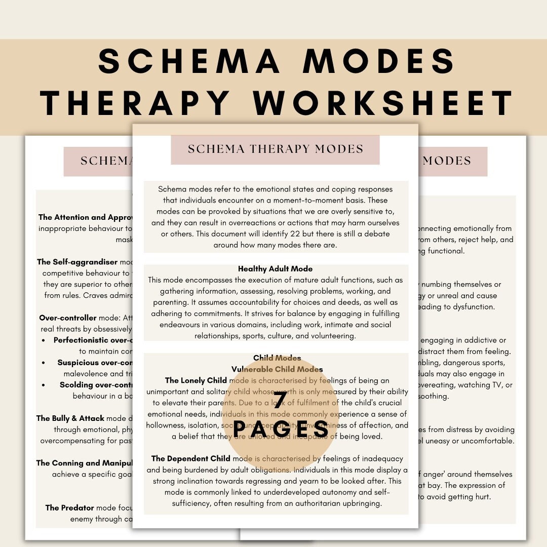 Schema Mode Therapy Worksheet, Schema Therapy Worksheet, Mental Health