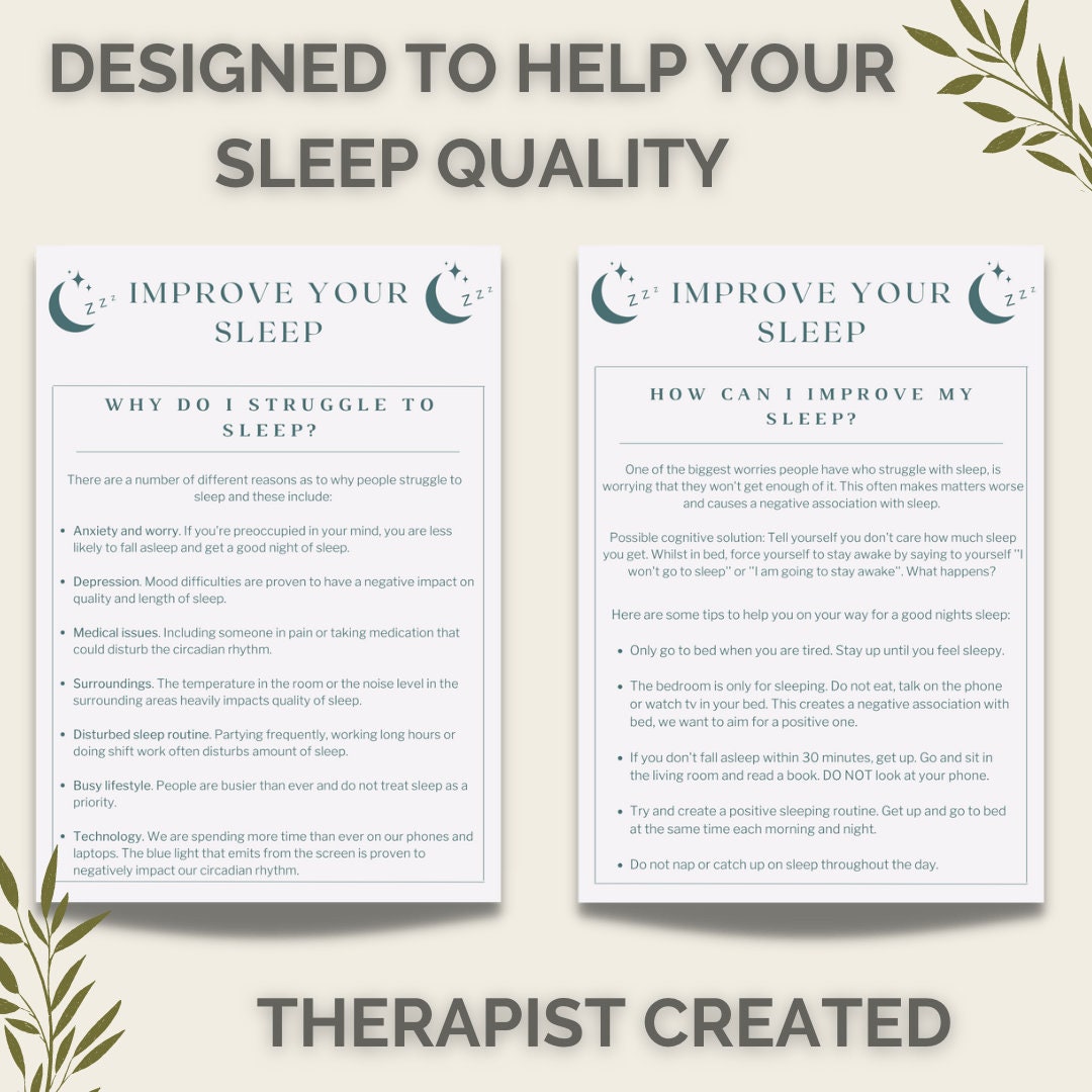 Improve Your Sleep CBT Worksheets, Therapy Worksheets, Sleep Hygiene ...