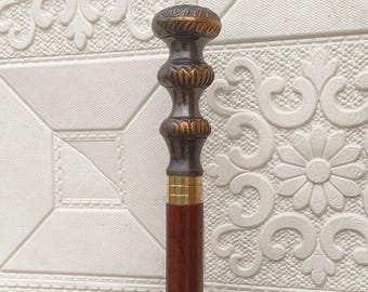 Walking Stick, Wooden cane, Antique Finish Handle, 3- Fold, Brown Color